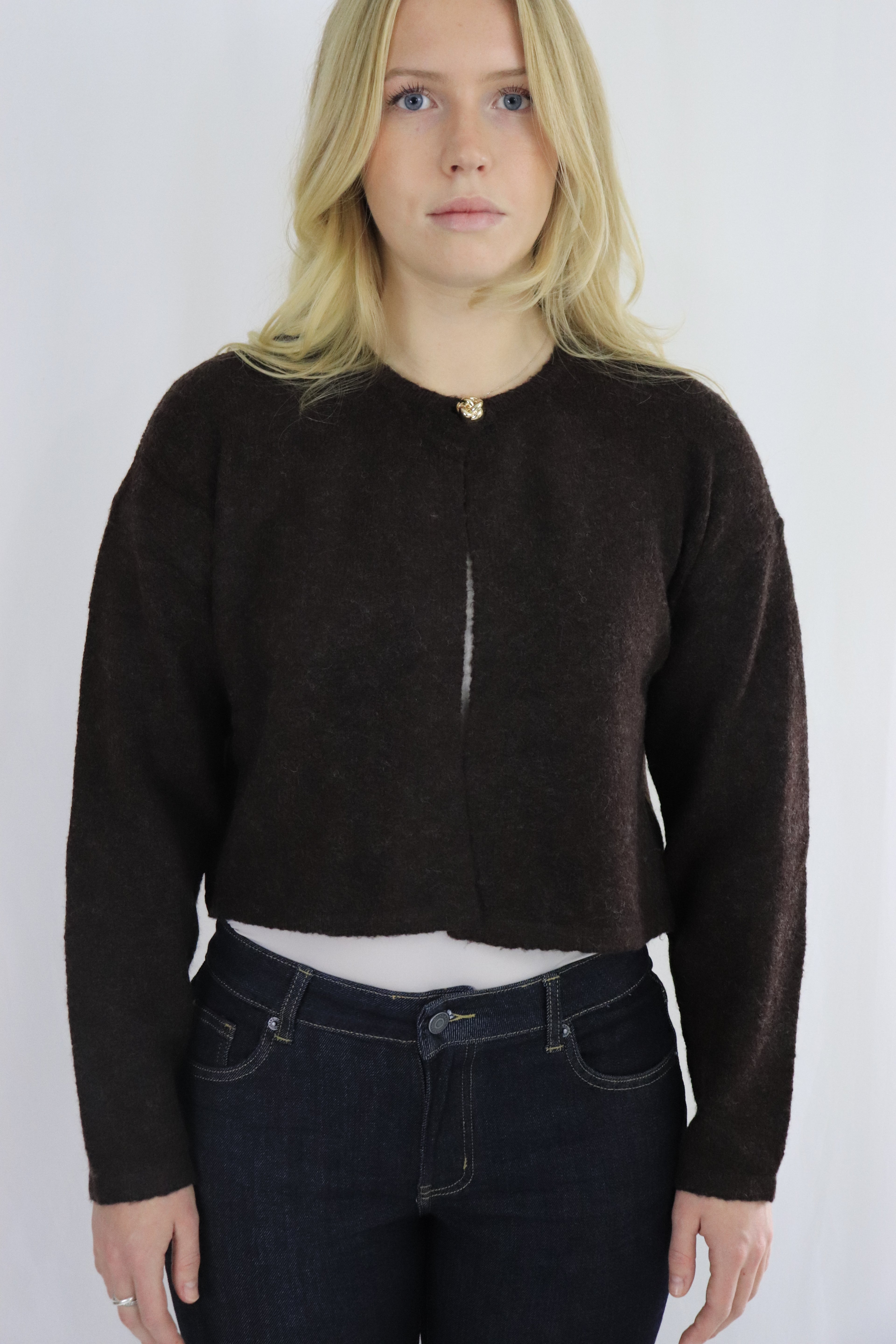 Gold button cardigan - Brun