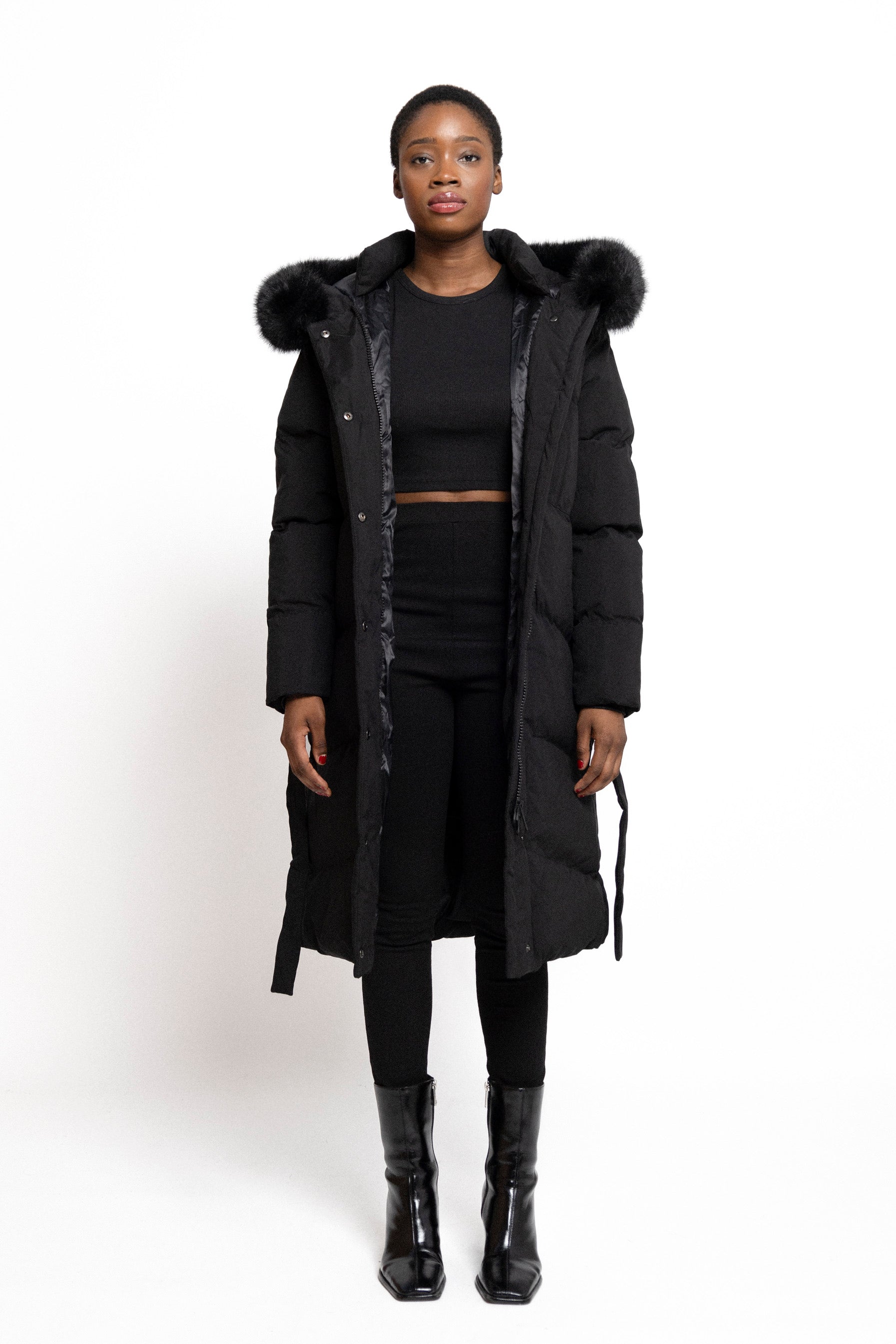 Belted puffer coat