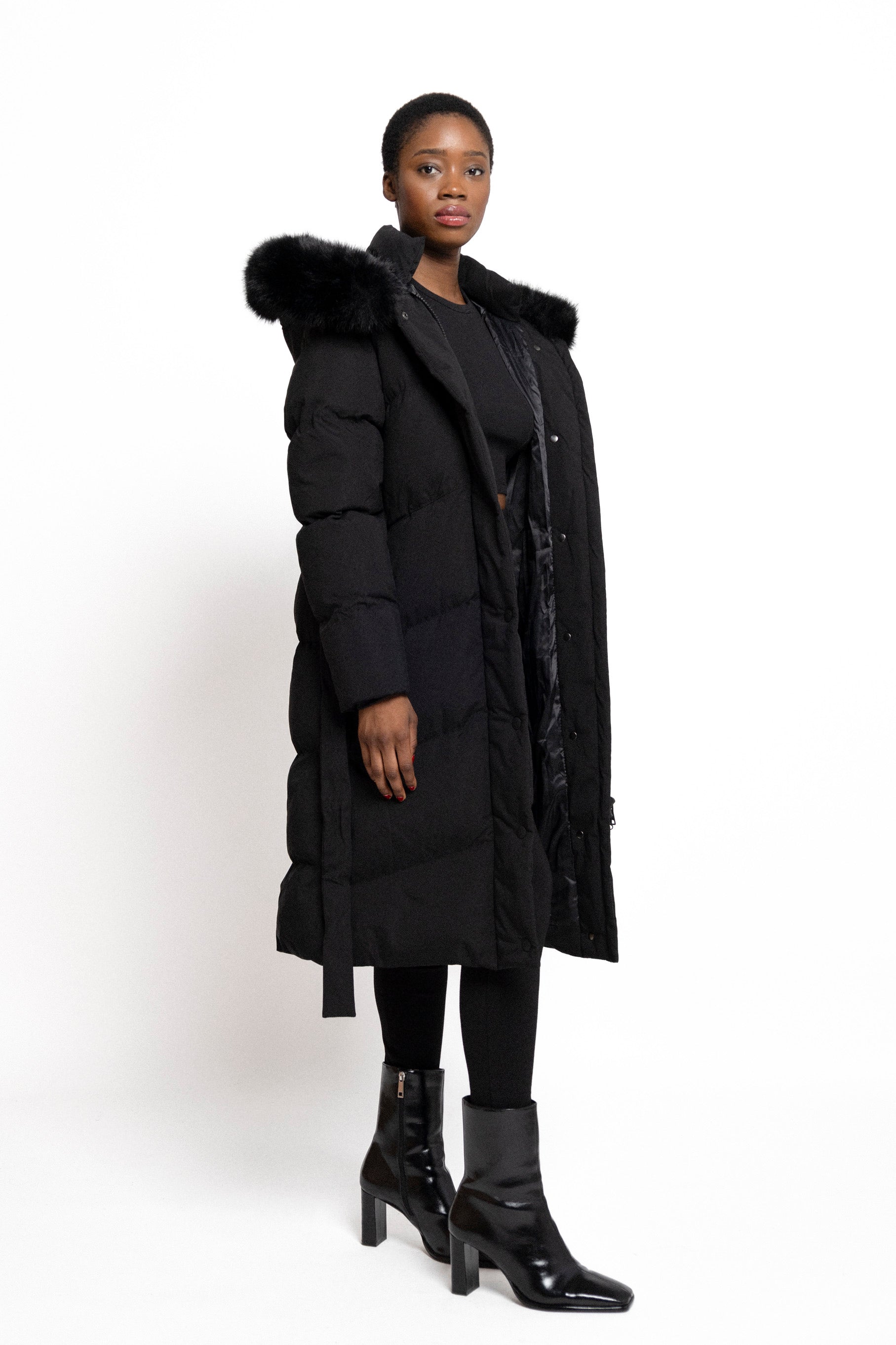 Belted puffer coat