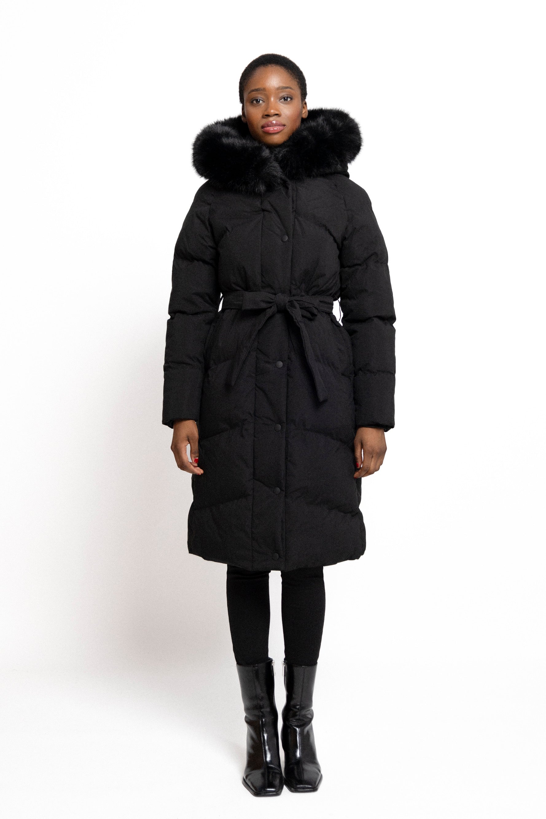 Belted puffer coat