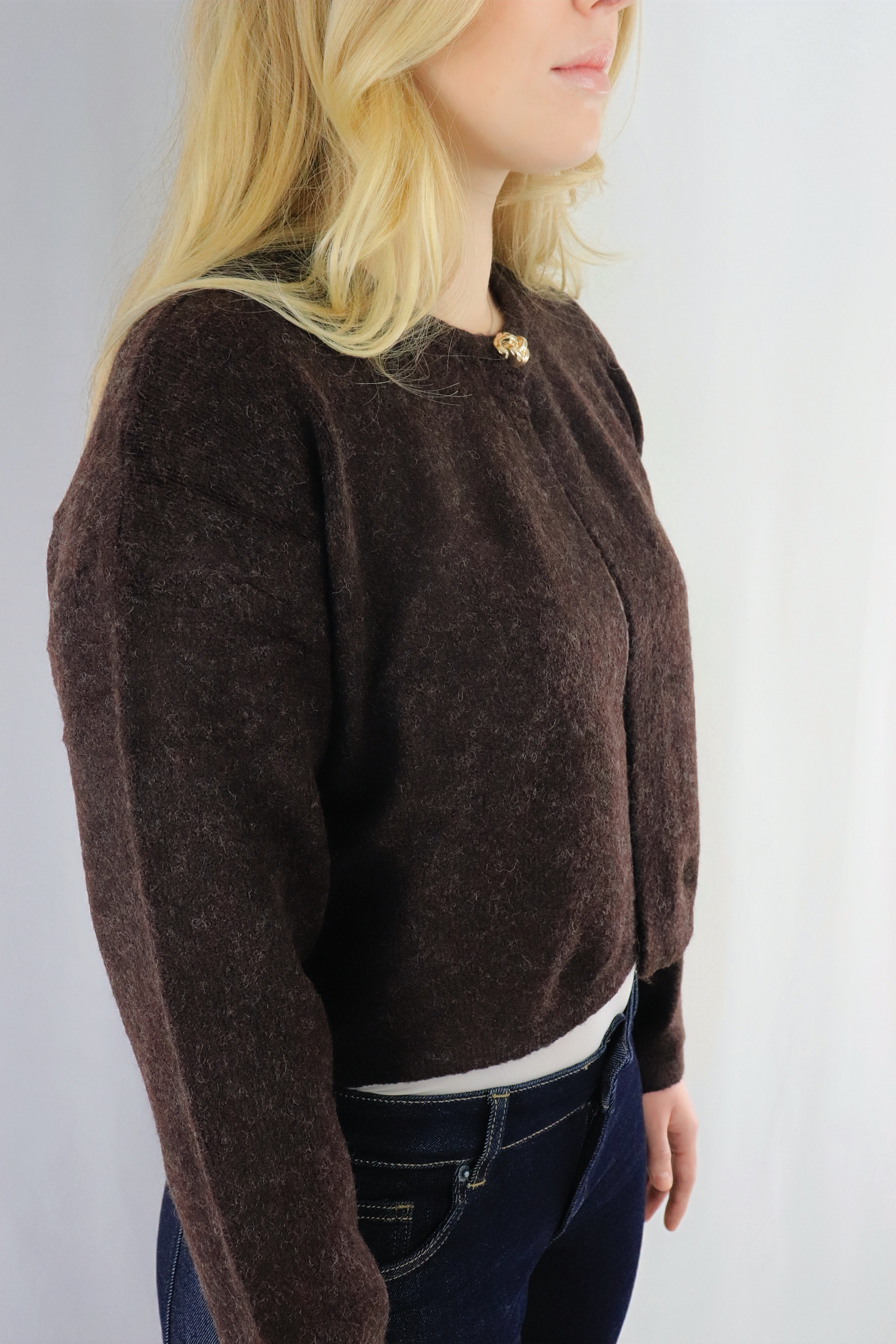 Gold button cardigan - Brun