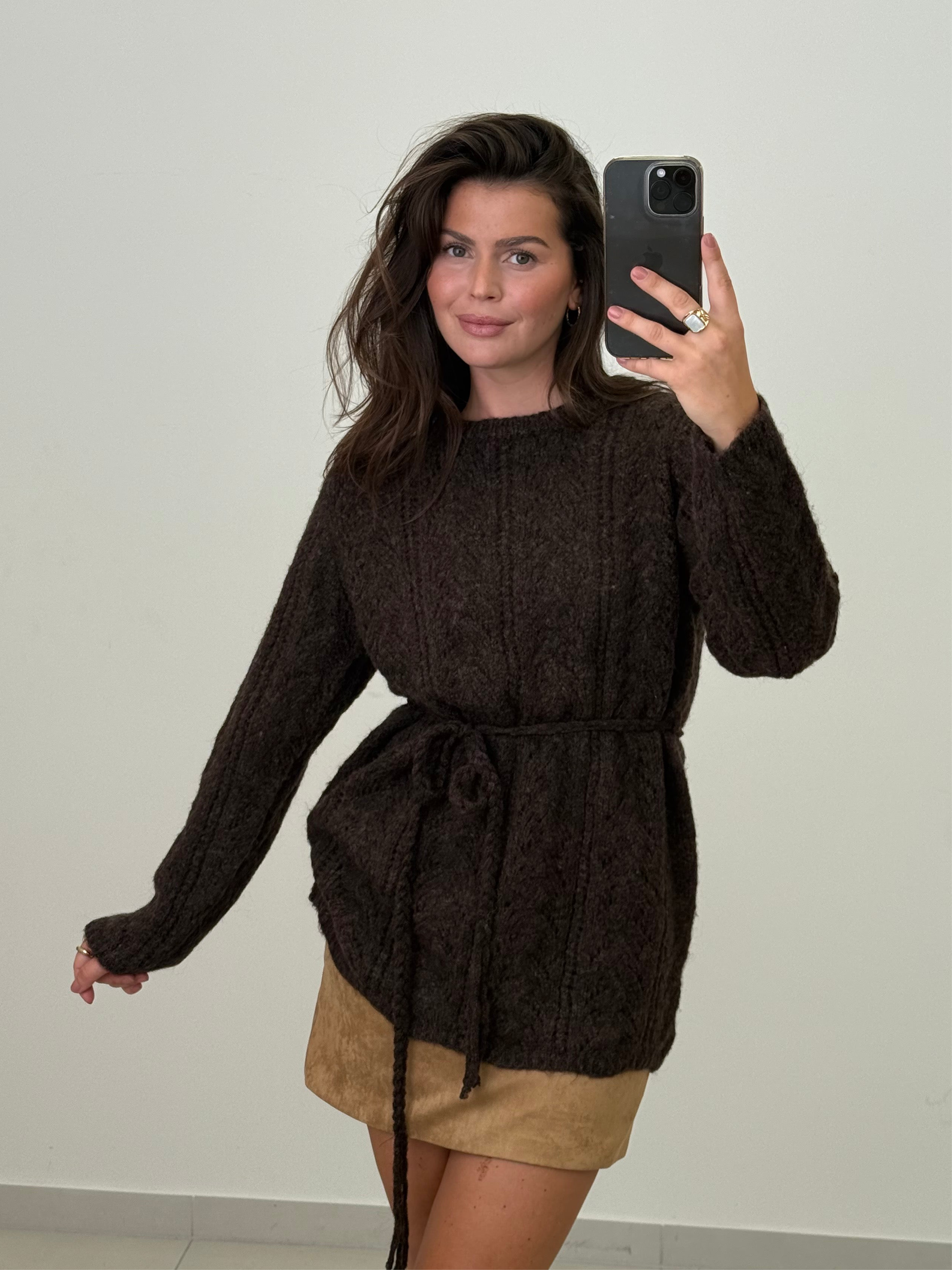 Tie waist pullover - Brun