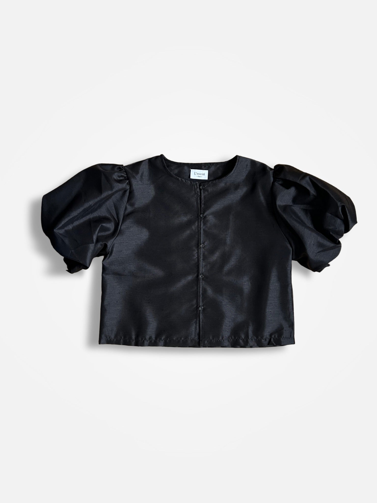 Balloon Sleeve Button Top - Svart