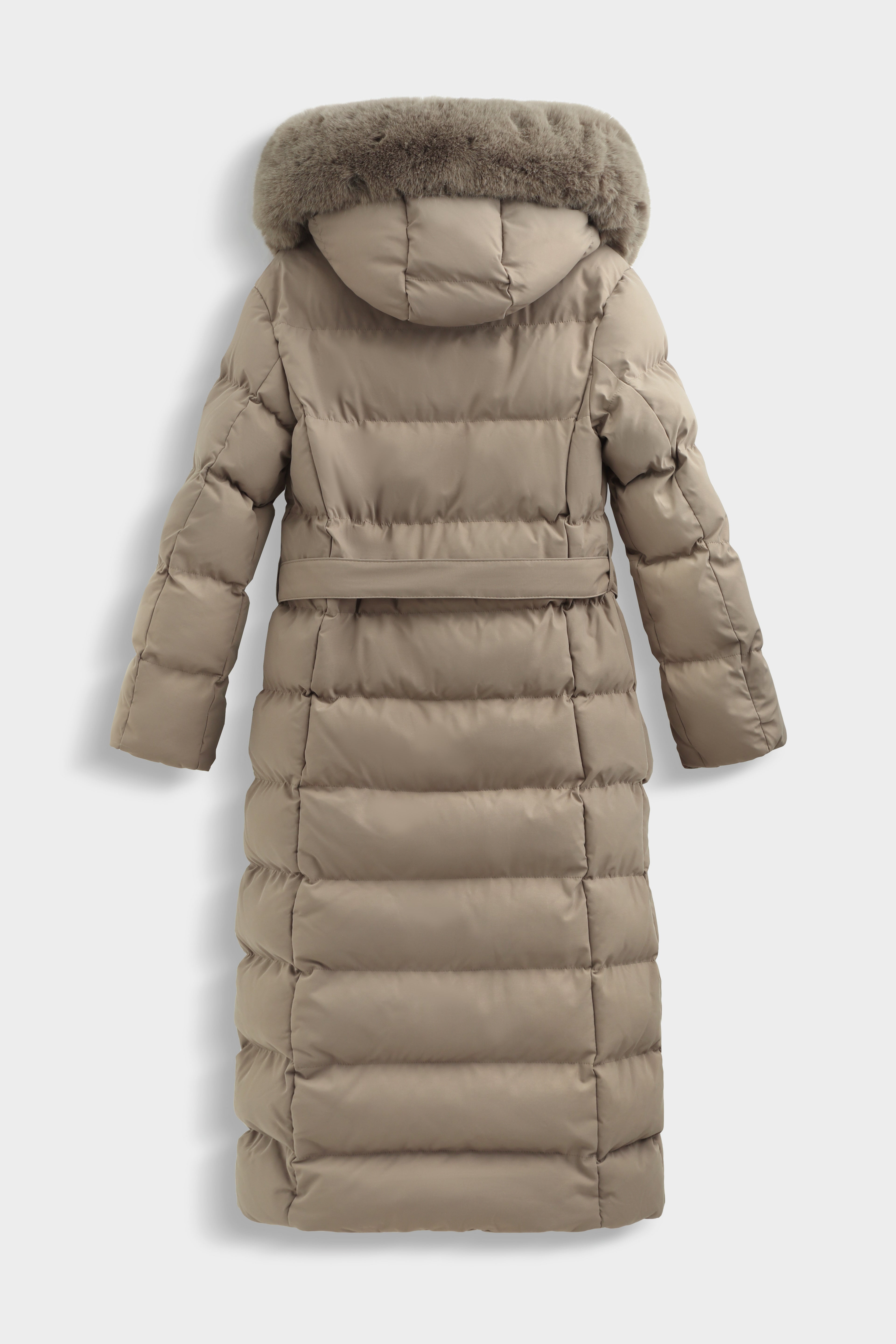 Long belted puffer coat