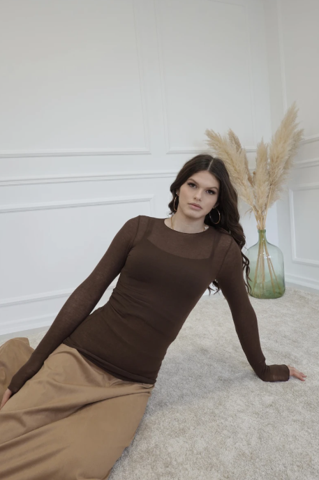 Featherlight Cashmere Blend Top - Brun