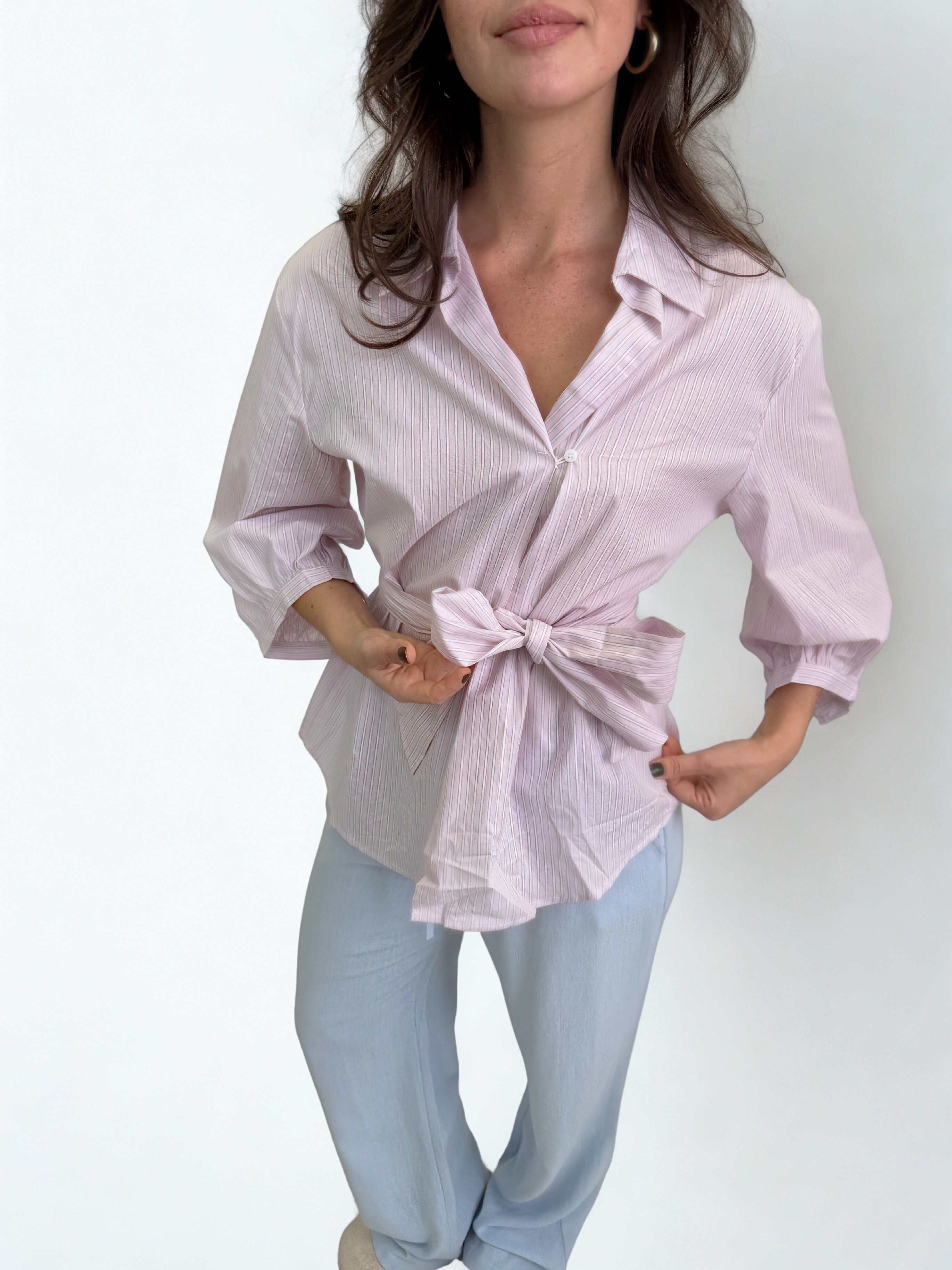 Skjortblus med knytdetalj - Rosa