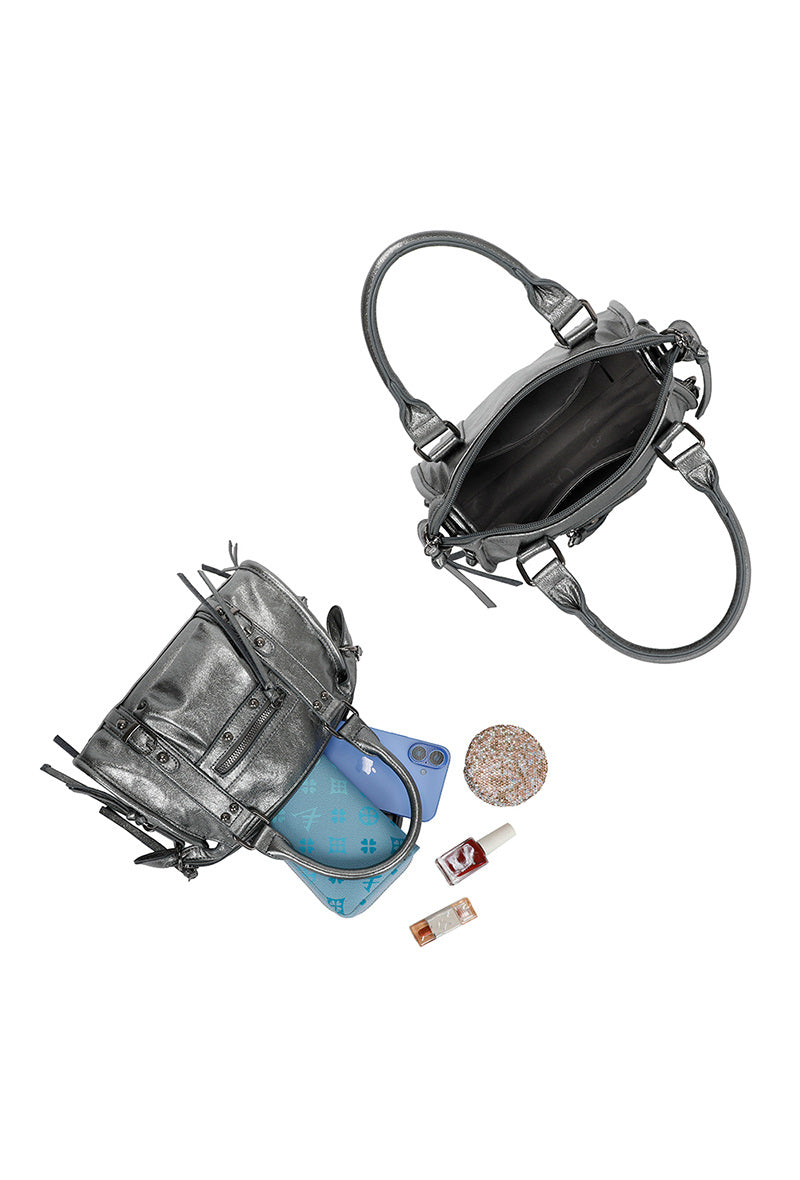 Metallic Handbag - Steel